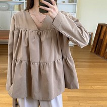 마이시즌 여성용 마롱 캉캉 셔링 블라우스