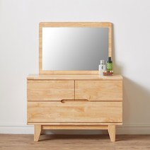 블랑누보 클라인 화장대 서랍장 고무나무 원목 2단 원룸 침실 안방 미니 낮은 서랍장, 내츄럴(거울포함)