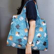 센스집 휴대용 접이식 장바구니 3type, L-14 청록뚱고양이, 1개