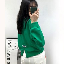 올린 뒷트임 패치 무지 크롭 맨투맨
