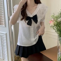 리본 블라우스 타이 스카프 여성 디자인 레이스 프레피 스타일 캐주얼
