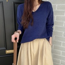 데일리앤 여성 베이직 루즈핏 브이넥 니트 린느