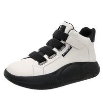 Prosekor 여성 프리미엄 가죽 하이탑 미드탑 운동화 컴포트 캐주얼 부츠 스니커즈 키높이 굽 4cm