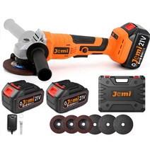 Jemi 21V 코드리스 각도 전동 그라인더 브러시리스 모터 125mm 휠 직경 및 8000RPM 속도 전동 그라인더, 2x 배터리, 플라스틱 상자
