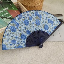 [토베] 장미 꽃무늬 접이식 부채 전통부채 예쁜 접부채, 블루