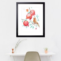 나봄갤러리 지빠귀와 석류 (A4사이즈 40X31) 석류그림 액자, 1.심플 블랙 액자