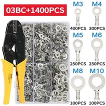 150/650PCS 전기 와이어 커넥터 러그 링 터미널 엔드 코드 골드 황동/실버 비 절연 압착 압착 펜치 도구, 09 Silver 1400PCS 03BC