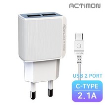 핸드폰충전기/휴대폰충전기/고속충전/스마트폰충전기/NE액티몬 가정용 USB2구 충전기 2.1A (C타입), C타입