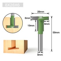 1PCS 세트 8mm 샹크 T-슬롯 라우터 비트 스트레이트 에지 Slotting 밀링 커터 나무 목공 핸들 절단, 01 8X28X6