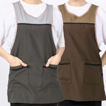 앞치마와가운 앞치마 방수 원피스형 시장 식당 주머니 미용, 초코X그레이M