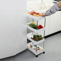 트레이 세탁실수납장 틈새수납선반 슬림 매대 이동식트롤리 BB915 틈새선반 주방 정리, 중형 4단