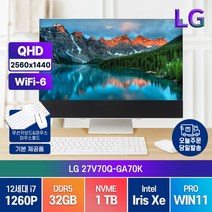 LG 일체형 PC 27V70Q-GA70K 인텔 12세대 i7 24인치 윈도우11 프로 올인원PC, 메모리 32GB/SSD1TB/윈도우11프로