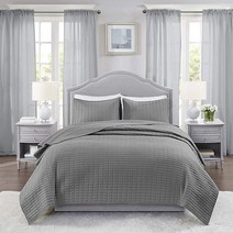 Comfort Spaces 키에나 퀼팅 이불 세트 고급스러운 양면 스티치 디자인 사계절용 경량 침대보 베드 스프레드 침구 같은 디자인의 베개 커버 풀 및 퀸 사이즈, Gray_Twin/Twin XL(66 x90 )