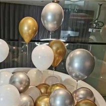 뷰라뷰 파티풍선 50개 + 공기펌프 + 10M 리본1롤, 14.실버+골드+화이트