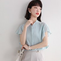 셔츠 시폰 스타일 캐주얼 여름 여성 반팔 남방 프릴블라우스