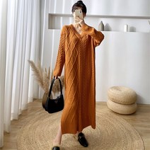 DFMEI 추동 브이넥 언밸런스 도톰 트임 니트 원피스