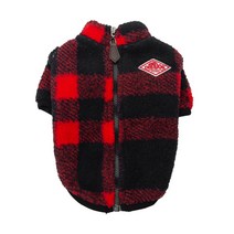 그루밍독 반려동물 체크 후리스 뽀글이 집업, 레드