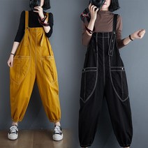 여성 코튼 면바지 오버롤팬츠 가을 멜빵바지 배기핏