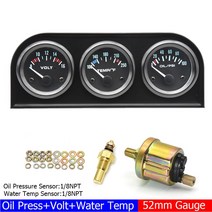 2;52mm 게이지 수온 오일 압력 센서 1/8 NPT 전압계 블랙 프레임 3 in 1 트리플 미터 표시기 자동차 차량용, 02 2010F
