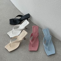 비비미미 (5color) 심플 스퀘어 파스텔 여름 쪼리 힐 슬리퍼 8cm 바캉스 룩