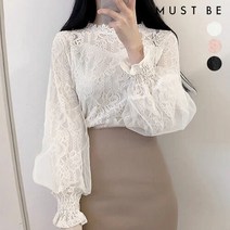 [머스트비] 여성 퍼프 소매 카라 크롭 블라우스