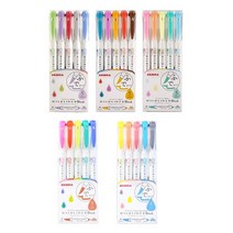 사인펜 펜 색깔 유성 수성 일본 얼룩말 wft8 51525 색 세트 Mildliner 소프트 브러시 양방향 가벼운 라이너 형광 마커 학교 용품, 5개 세트