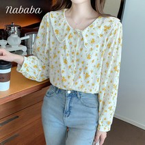나바바 NB1257 여성 러블리 플라워 카라 블라우스