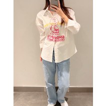 마크제이콥스 X 피너츠 콜라보 스누피 프린트 클래식핏 포플린 여성 긴팔 셔츠