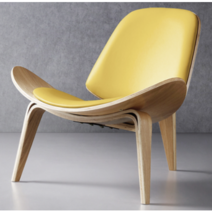 한스웨그너 쉘 디자인 윙체어 라운지체어 스터디카페 영화관 의자, 원목+옐로우패드