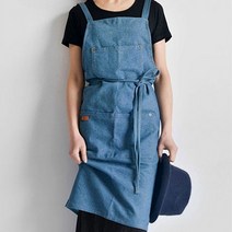 원피스 바리스타 앞치마 데님앞치마 카페 공방 방수, 딥블루