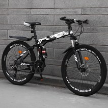 shike 산악자전거 24/26인치 접이식 MTB 자전거 남녀공용, 21속 26인치, 스포크휠-블랙