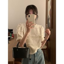 여성 두꺼운 트위드 반팔 블라우스