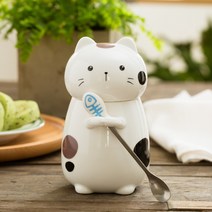입체동물 고양이 귀엽다 도자기 물컵 커플 아이디어 대용량 머그컵 뚜껑 커피잔, 400ml, NO.4, 1개