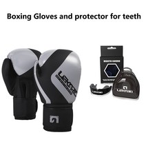킥복싱글러브 복싱 용품 Lekaro-12oz 격투 권투 장갑 남자 여자 빈 통기성 훈련 장비, 06 glove and mouthguard