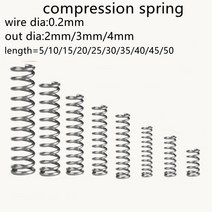 스프링 토션 인장 제작 코일 금형 문 파는곳 종류 팜 20pcs 0.2mm 압축 외경 2mm 3mm 4mm 스테인레스 스틸 마이크로 소형 압축, 50mm