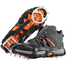 아이젠 미끄럼방지 신발커버 하이킹 클라이밍스파이크 겨울산행크램폰 18 스파이크 트랙션 클리트 여성 남성 안티-슬립 아이스 스노우 그립워킹 하이킹용 보관 파우치 포함 낚시 크램폰, 18 스파이크-L-블랙