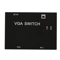2 포트 VGA 스위치 박스 2-in-1 Vedio 선택기 어댑터 LCD TV 모니터, 9.2 × 6.5 × 2.5cm, 블랙, 합금
