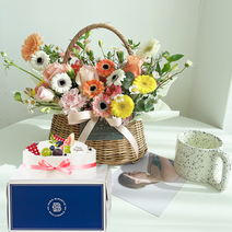 당일 꽃배달 생일 축하 꽃바구니 생화 꽃다발 케이크, 02.바이올렛&브랜드케익