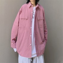 ins 빅포켓 핑크 셔츠 아우터 긴팔 루즈핏 남녀 셔츠 커플룩