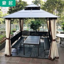 야외 정자 파빌리온 원형파고라 팔각정 바베큐장, 2.6x2.6m 4기둥누각+거즈커튼