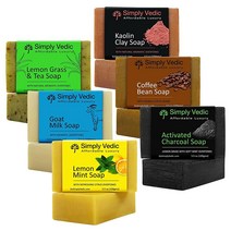 Simply Vedic 몸 손 얼굴을 위한 6팩 비누 바 컬렉션 레몬 그라스민트 염소 우유 민트 카올린 클레이 스파이스 커피 차콜 | 남성 및 여성용 콜드 프레스 핸드메이드 99.