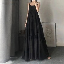 weihan 롱 맥시 나시 캉캉 원피스 봄 가을 여름 3계절용 비치웨어 민소매 롱 스커트 휴가