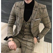 SAMARA 남자 정장 세트 겨울 슬리밍 두꺼운 격자 소재 신랑 드레스