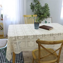 레트로 손뜨게 코바늘 식탁보 테이블보, 100x140cm, 베이지6판후크