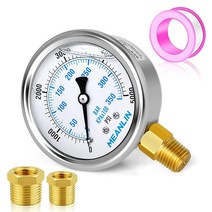 MEANLIN MEASURE 0~100Psi 스테인리스 스틸 0.6cm(1/4인치) NPT 6.4cm(2.5인치) 페이스 다이얼 액체 충전 압력 게이지 WOG 워터 오일 가스 하단, 0-10000Psi, Back Mount