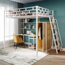 이층침대 철제 기숙사 원룸공간절약 책상 벙커 사다리, 1200x2000mm매트리스두께5cm