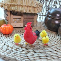 [Her1088] 전통소품 미니초가집 버들키 왕골매트 항아리 풍수인테리어 셀프백일상 촬영소품 설날, 닭과미니병아리3개세트