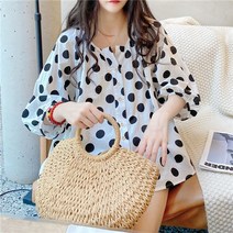 MOSAIRATION 여름 여성 셔츠 7부소매 도트 퍼프 루즈핏 A라인 남방 빅사이즈 상의 러블리 A88