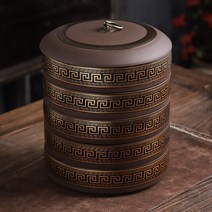 보이차 보관함 3단 잎차 항아리 차 밀폐 용기 앤틱 도자기, AG