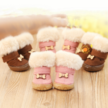 (아나마켓/당일출고) 강아지 어그부츠 겨울신발 양모 염화칼슘 털 퍼 찍찍이 벨크로, 핑크